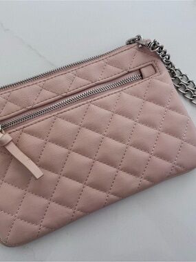 Quilted Blush Leather Wristlet with Silver Chain-Express